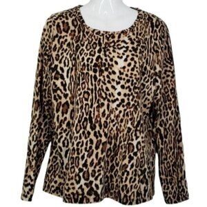 Karl Lagerfeld Leopard Print Long Sleeve Top Tee Size Large